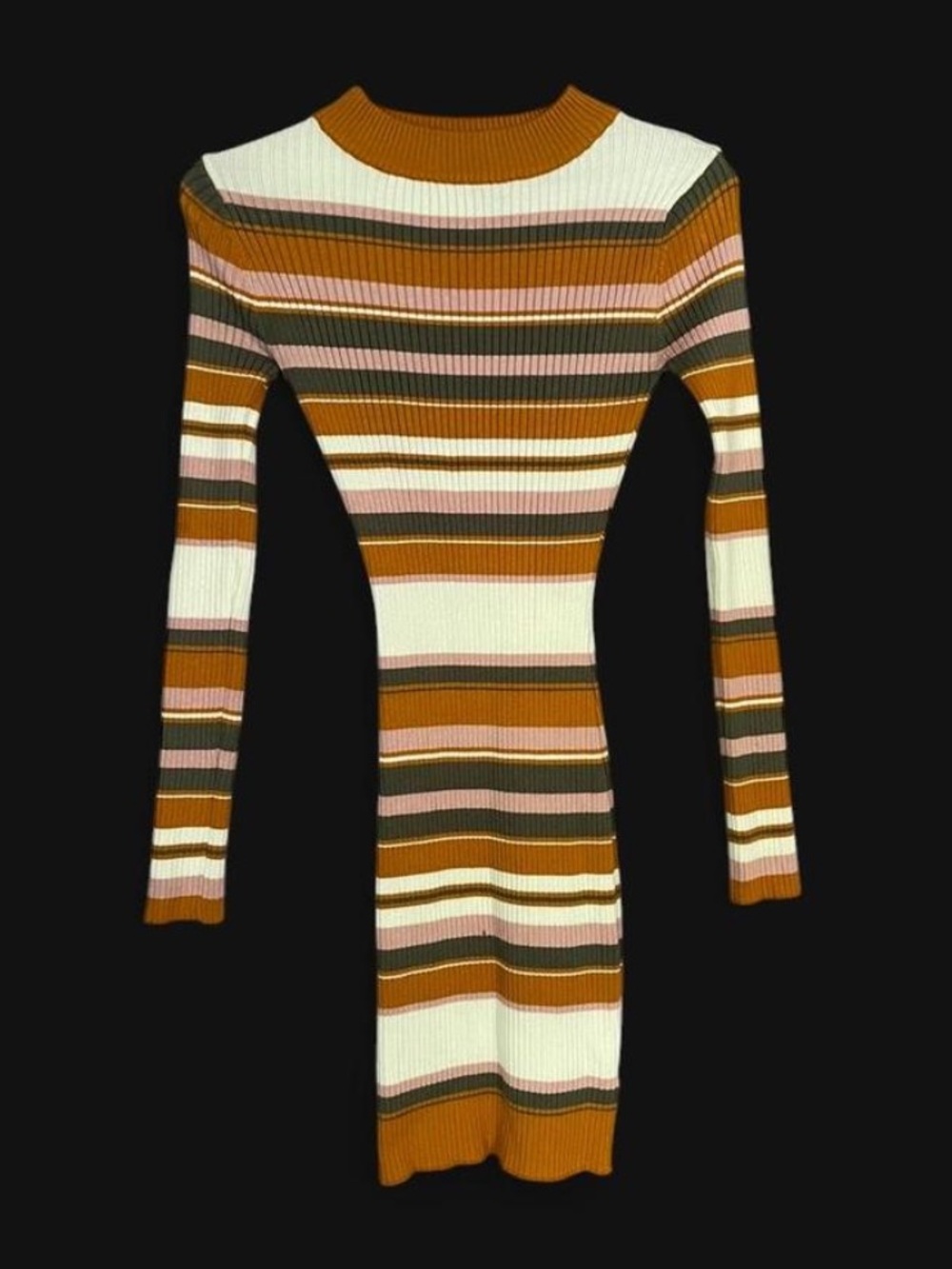 Say What? Striped Ribbed Knit bodycon dress - White, Mustard, Olive & Pink